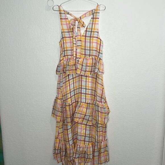 NWT Cinq A Sept Astor Tiered Midi Dress Plaid Sleeveless Ruffle Size 8 - Picture 7 of 16